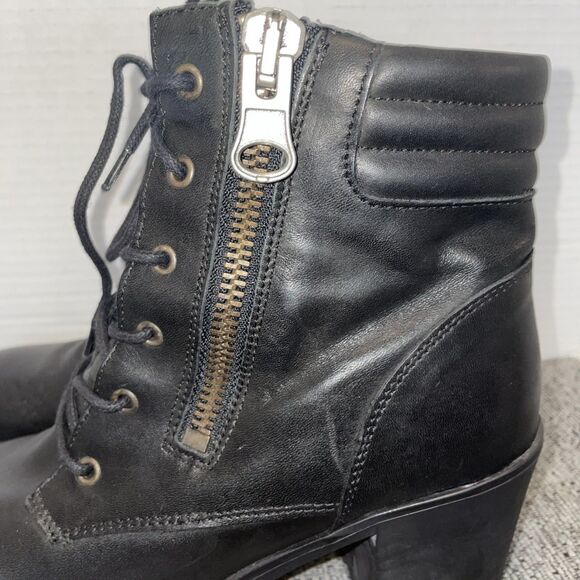 Steve Madden Booties Womens 10 Black Lace Up Leather High Heel Moto Ankle Boots - Picture 7 of 14